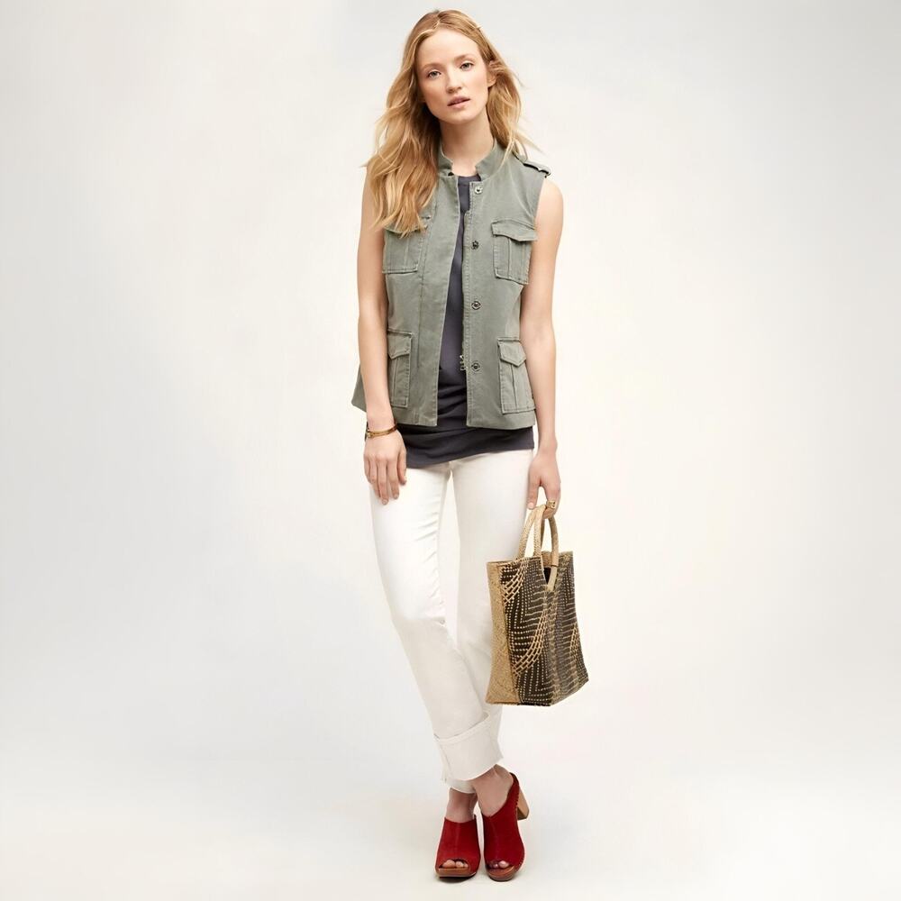 Pilcro‎ and the Letterpress Parallel Jeans Straight Leg Stretch Women 27 White